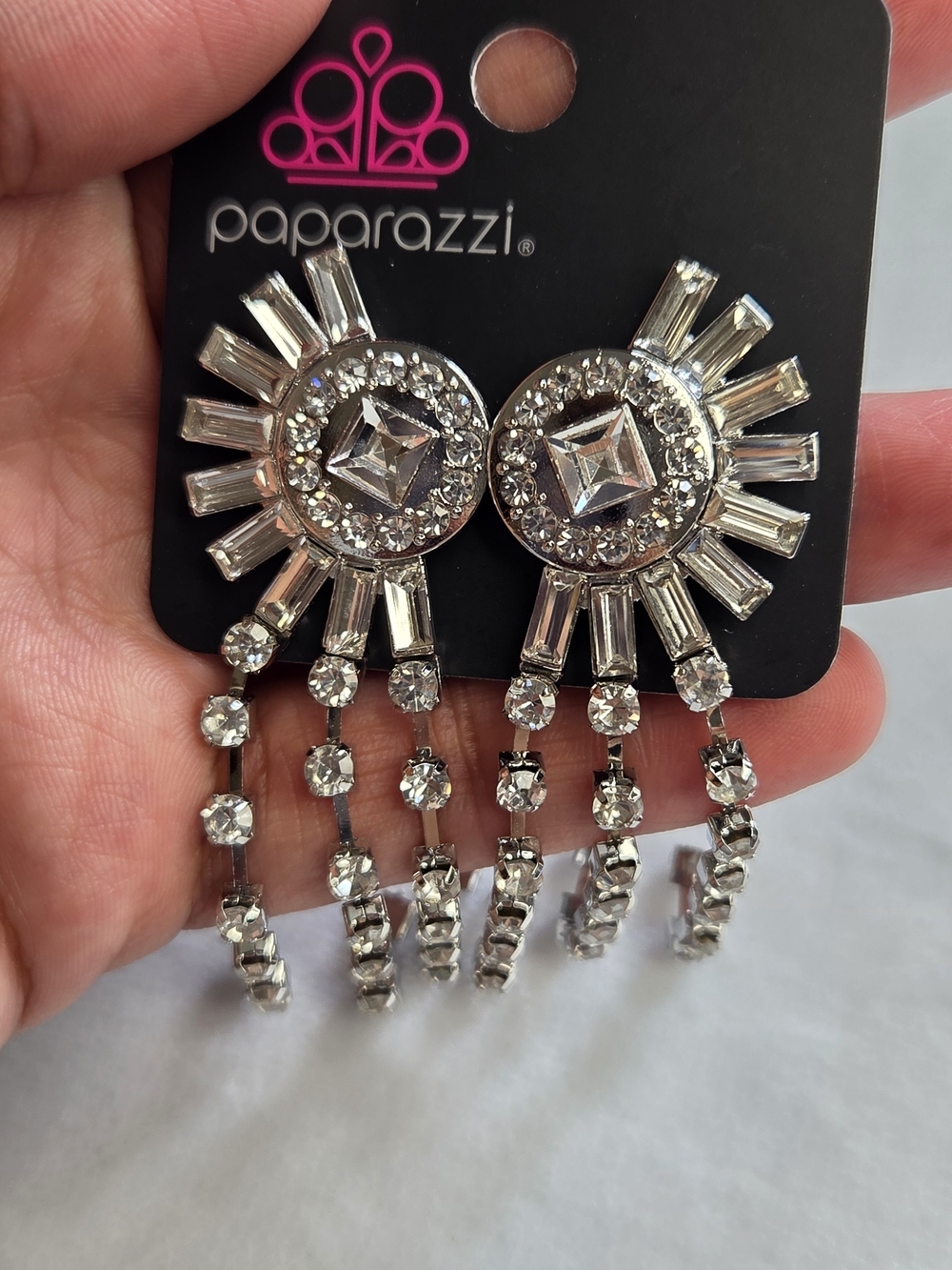 Paparazzi Silver Radiant Crystal Fringe Drop Earrings
